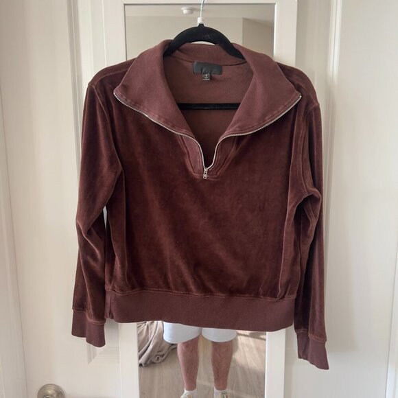 327 Nili Lotan Bentley Quarter Zip Sweatshirt chocolat brown Small Small - Picture 4 of 8